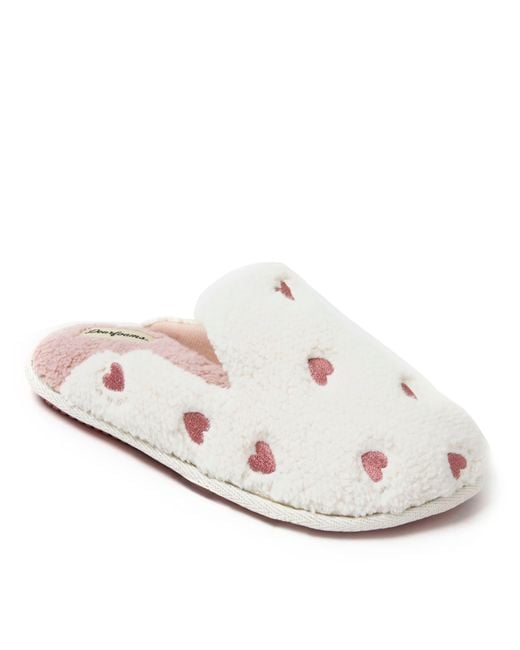 Dearfoams White Valentines Day Hearts Scuff Slipper
