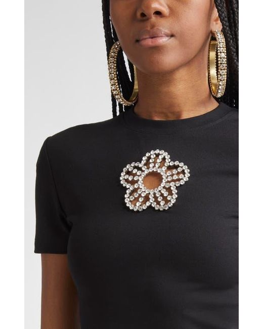 Area Blue Crystal Flower Cutout Crop T-Shirt