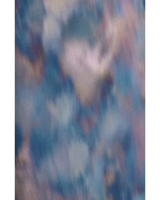 Open Edit Blue Print Mesh Maxi Dress