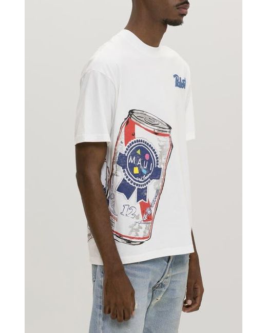Maui & Sons White X Pabst Ribbon Can Puff Graphic T-Shirt for men