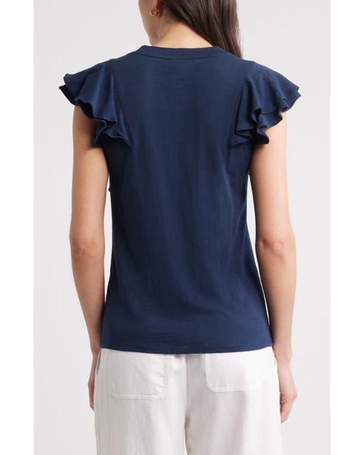 Caslon Blue Cascade Ruffle Cotton Blend Top
