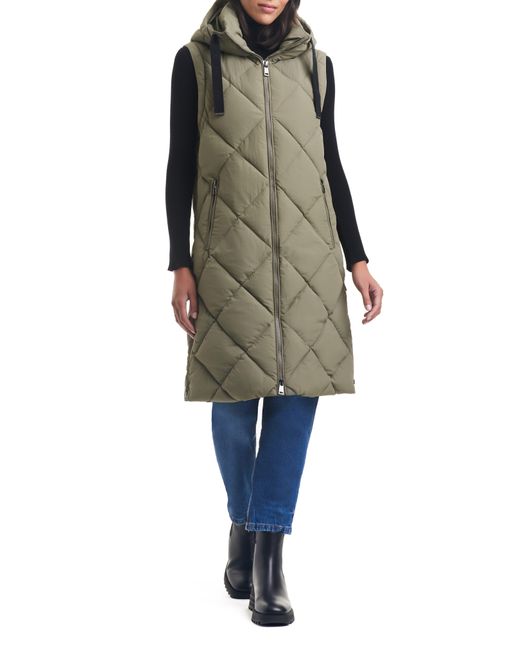 Sanctuary Longline Hooded Puffer Coat With Removable Sleeves in Natural