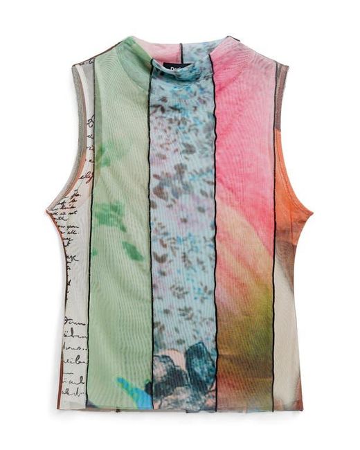 Desigual Blue Mixed Print Mesh Tank