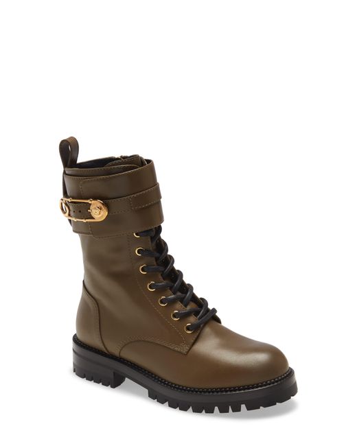 Versace Safety Pin Combat Boot in Brown Lyst