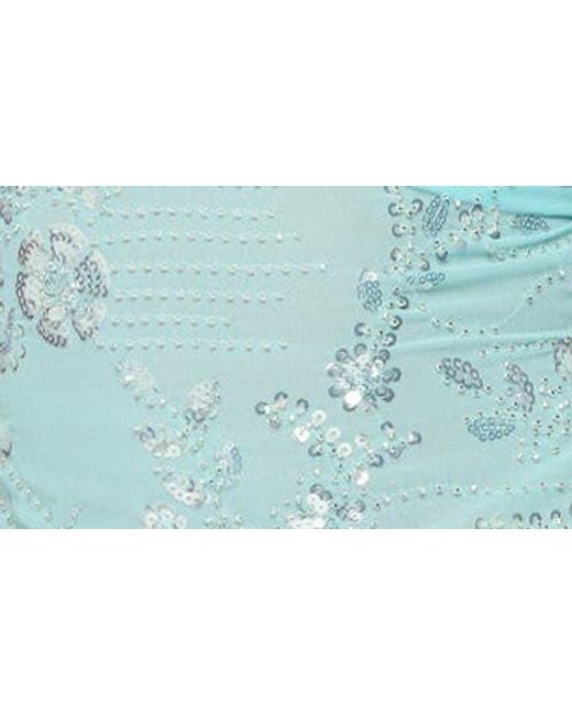 Edikted Blue Nelley Sequin Beaded Open Back Halter Top