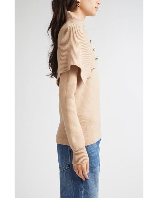 Rabanne Natural Drape Shoulder Merino Wool Sweater