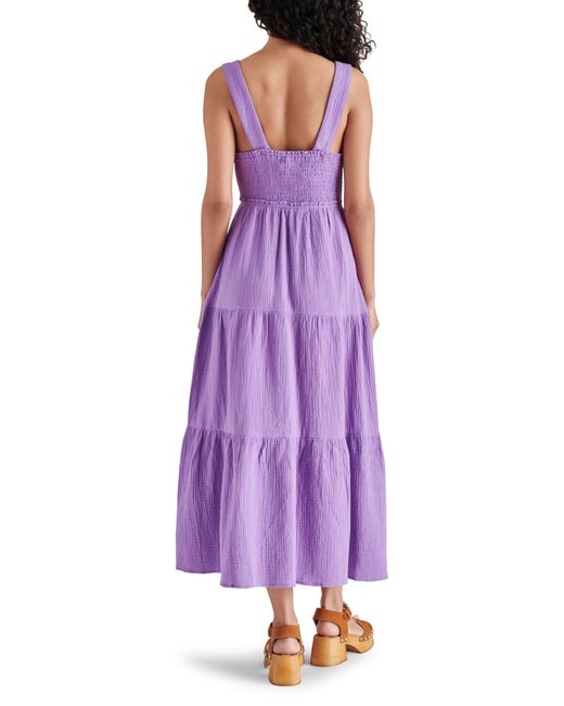 Steve Madden Purple Amira Tiered Cotton Midi Dress