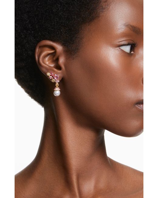 Swarovski White Gema Zirconia & Imitation Pearl Drop Earrings