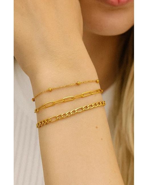 Hollywood Sensation Metallic Adriana 3-Piece Stackable Bracelet Trio Set, Beaded, Figaro, Paperclip Link