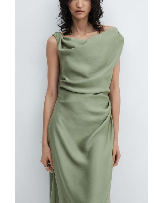 Mango Green Laila Draped One-shoulder Midi Dress