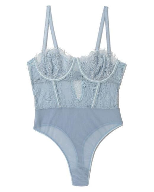 Hanky Panky Blue Sheer Seduction Lace Inset Bodysuit