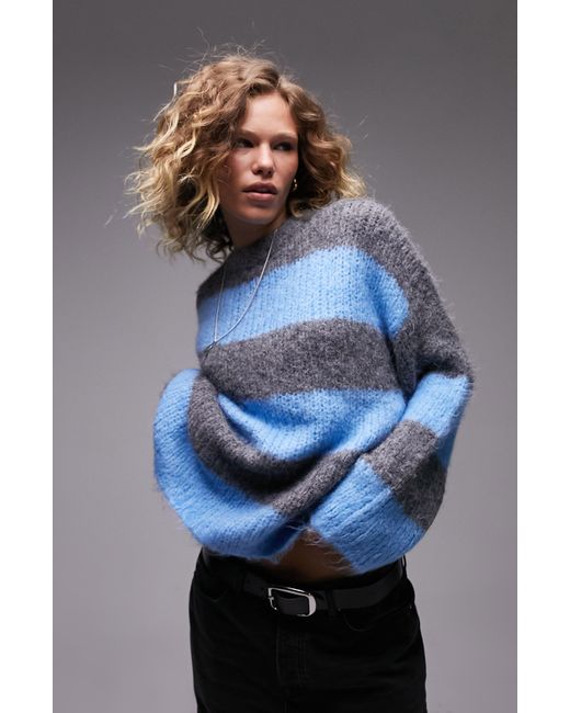 TOPSHOP Stripe Tunic Sweater in Blue Lyst