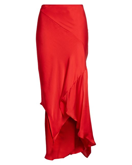 Acne Red Tido Silk Charmeuse Asymmetric Skirt