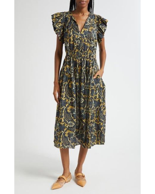 Ulla Johnson Green Kairi Flutter Sleeve Midi Dress