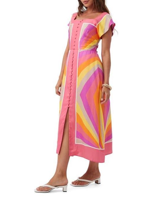 Trina Turk Red Apres Button Front Chevron Satin Dress