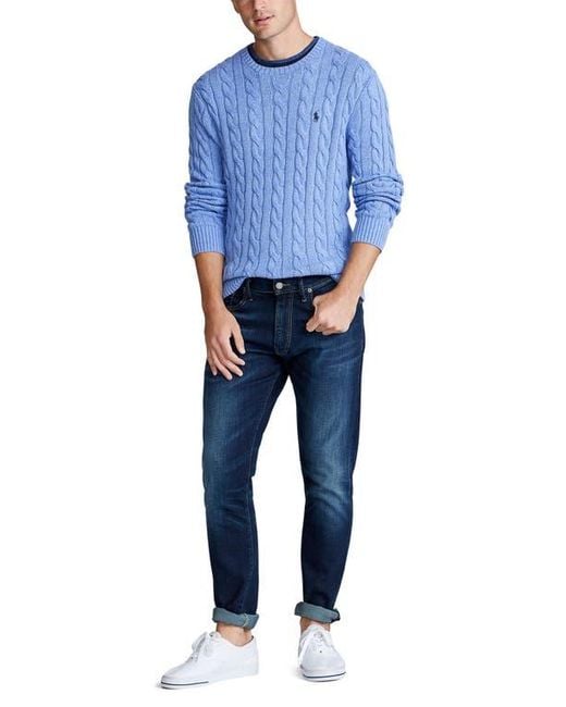 Polo Ralph Lauren Blue Cable Knit Cotton Crewneck Sweater for men