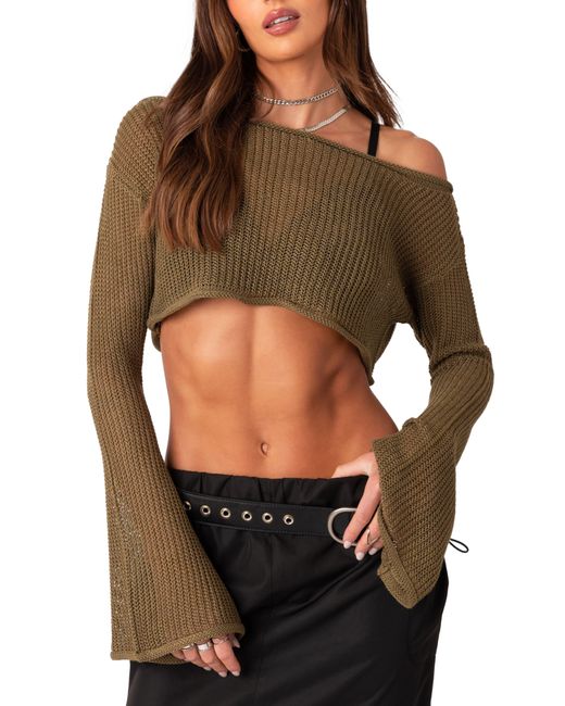 Edikted Riya Off The Shoulder Crop Sweater in Black | Lyst