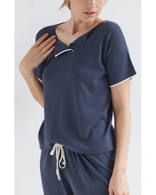 Oyun Blue Split Neck Tee