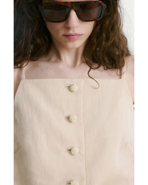 Mango Blue Square Neck Button Front Top