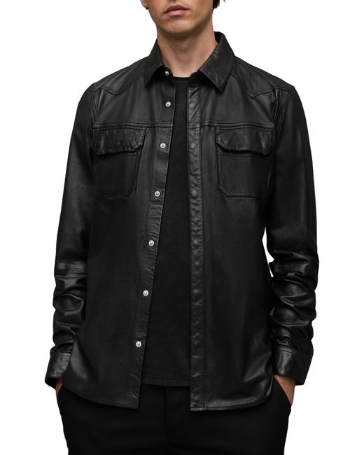 AllSaints Black Ivan Leather Shirt Jacket for men