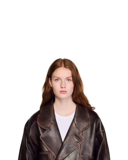 Sandro Black Oversized Leather Jacket