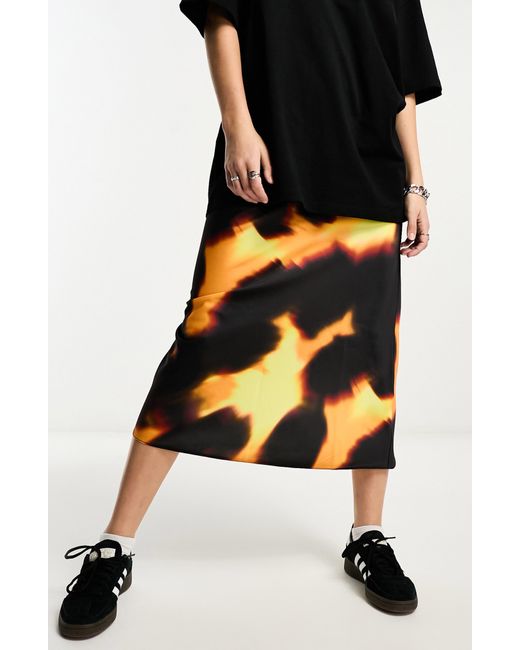 ASOS Black Bias Cut Satin Midi Skirt