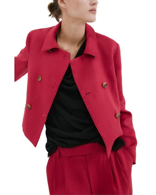 Mango Red Double Breasted Linen Jacket