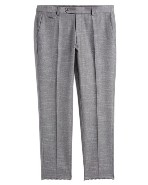 Boss Gray Genius Flat Front Slub Wool Blend Dress Pants for men