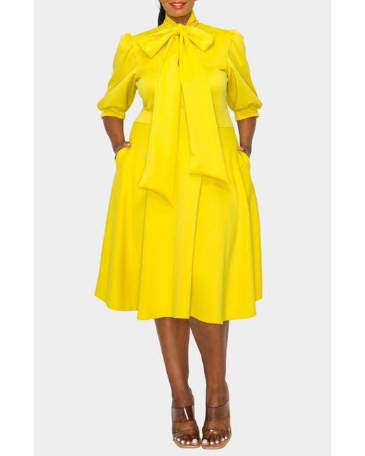L I V D Yellow Carina Donna Fit & Flare Midi Dress