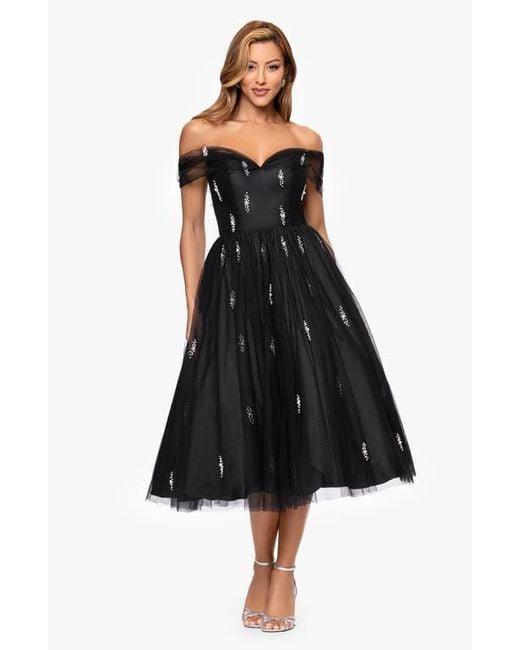 Betsy & Adam Embellished Tulle Cocktail Dress in Black | Lyst Betsy & Adam Embellished Tulle Cocktail Dress in Black | Lyst