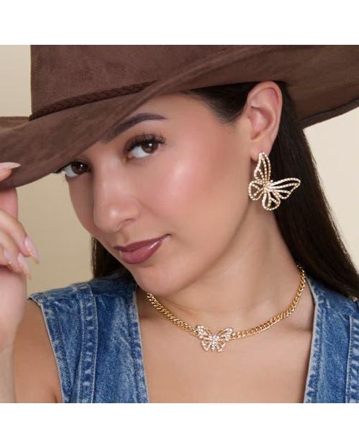 Jessica Simpson Metallic Butterfly Pendant Chain Necklace