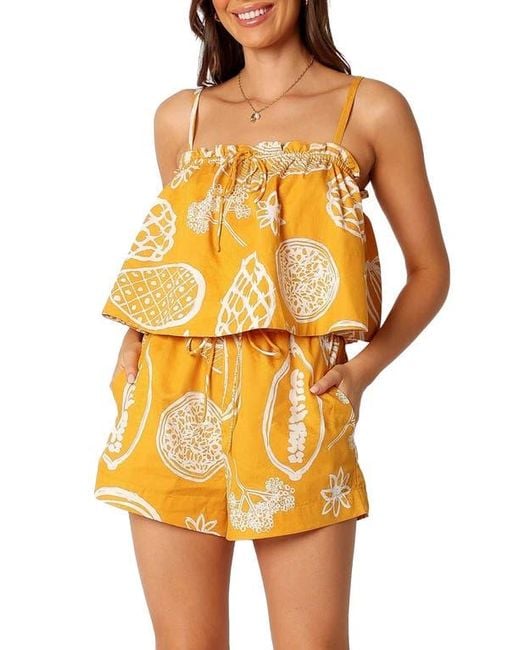 Petal & Pup Yellow Honey Mixed Print Cotton & Linen Drawstring Shorts