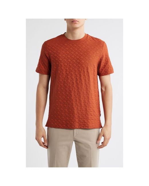 BOSS Men's Orange Thompson Logo Jacquard Cotton T-Shirt