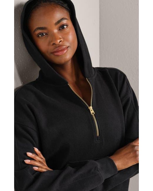Rhone Black Signature Cotton Blend Rib Half Zip Hoodie