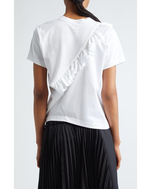 Noir Kei Ninomiya White Ruffle Detail Ponte Knit T-shirt