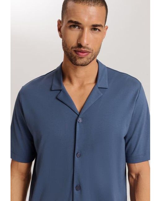 Hanro Blue Night And Day Button Front Cotton Pajama Set for men