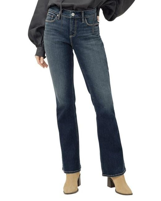 Silver Jeans Women's Blue Elyse Curve Mid Rise Slim Bootcut Jeans