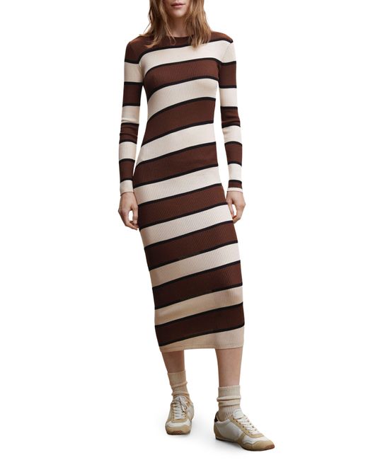 Mango Brown Stripe Rib Sweater Dress