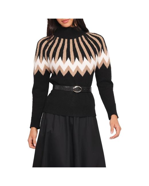 Petal & Pup Women's Black Donner Fair Isle Mock Neck Sweater