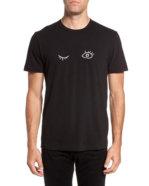 French Connection Black Wink Embroidered Cotton T-shirt for men