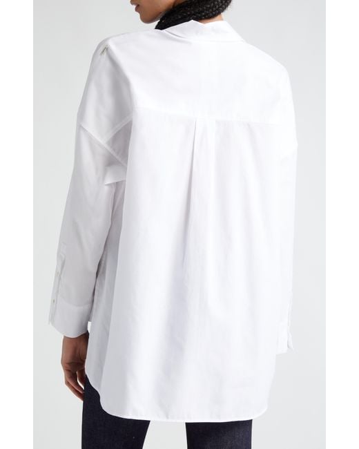 Max Mara Lodola Long Sleeve Cotton Oxford Trapeze Shirt in White | Lyst