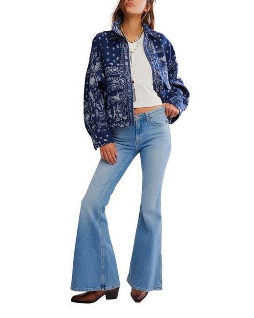 Free People Bandana Jacquard Shirt Jacket in blue color