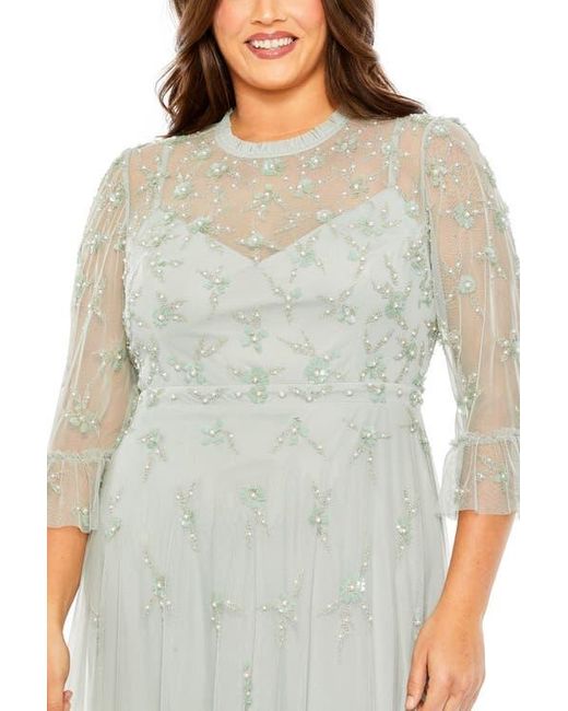Mac Duggal Green Plus Flutter Half Length Sleeve High Neck Embellished Dress