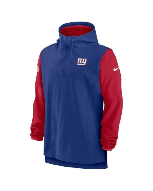 Men's Nike Royal/Red New York Giants Sideline Player Quarter-Zip Hoodie