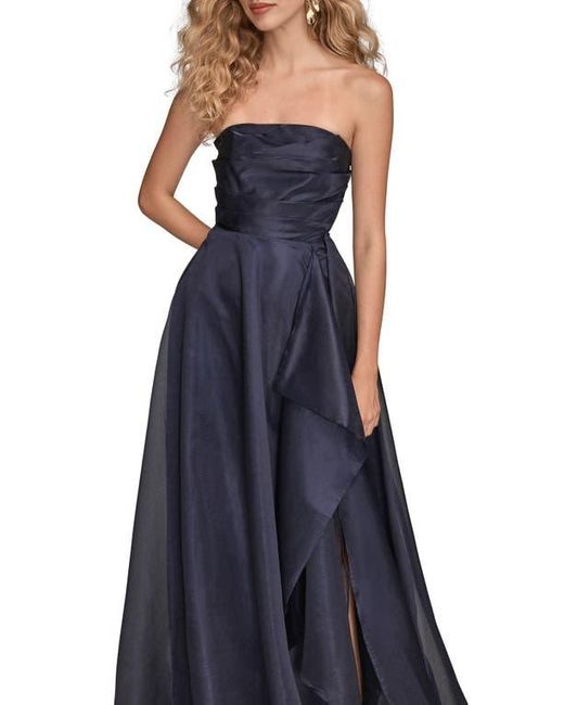 Donna Karan Blue Strapless Ruched Bodice Gown