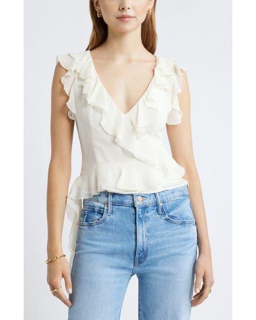 Open Edit Blue Sleeveless Ruffle Top