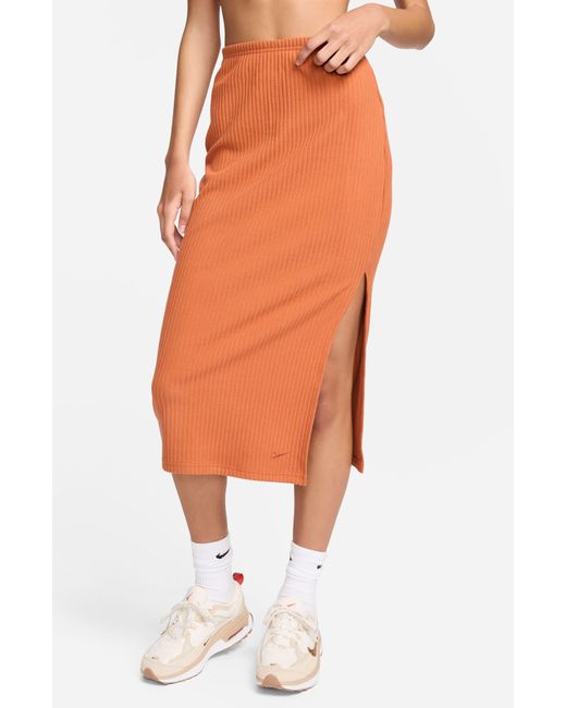 Nike Orange Side Slit Rib Midi Skirt