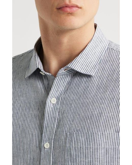 Nordstrom Gray Stripe Long Sleeve Linen Woven Button-Up Shirt for men