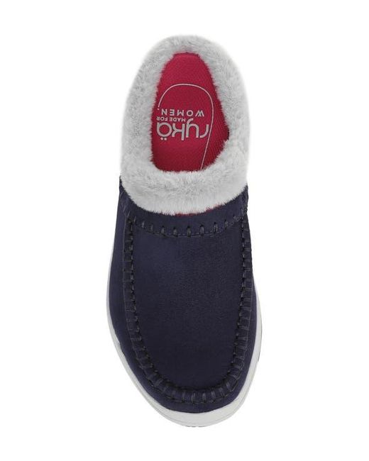 Ryka Blue Arrow Faux Fur Trim Mule