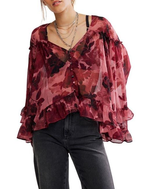 Free People Red Day Dreaming Ruffle Trim Top